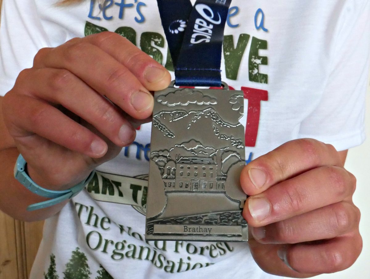 Wendy Robertshaw's medal for running a marathon at Brathay Hall, WIndermere.