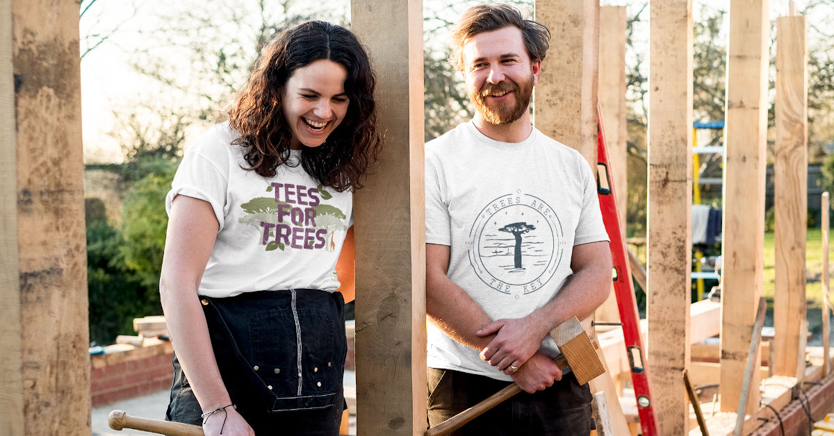 Woman and man wearing TWFO T-shirts