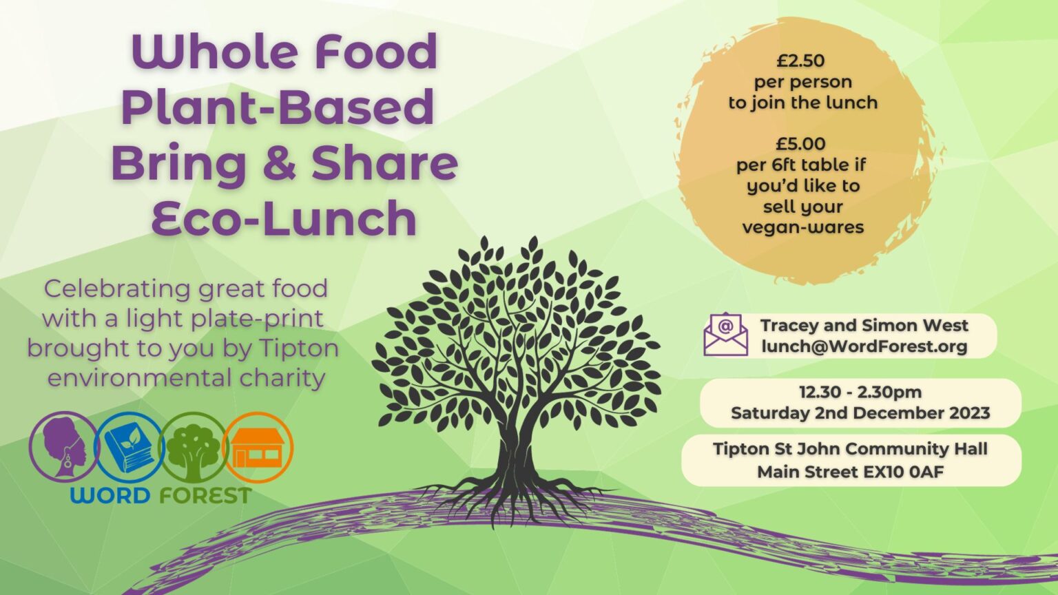 Whole Food Plant-based Bring & Share Fundraising Lunch - Word Forest