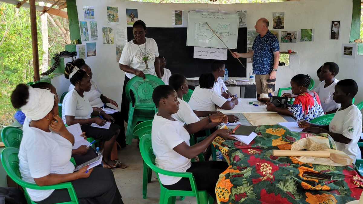 Phil Gamble during a tutoring session with the Mothers of the Forest in Kenya