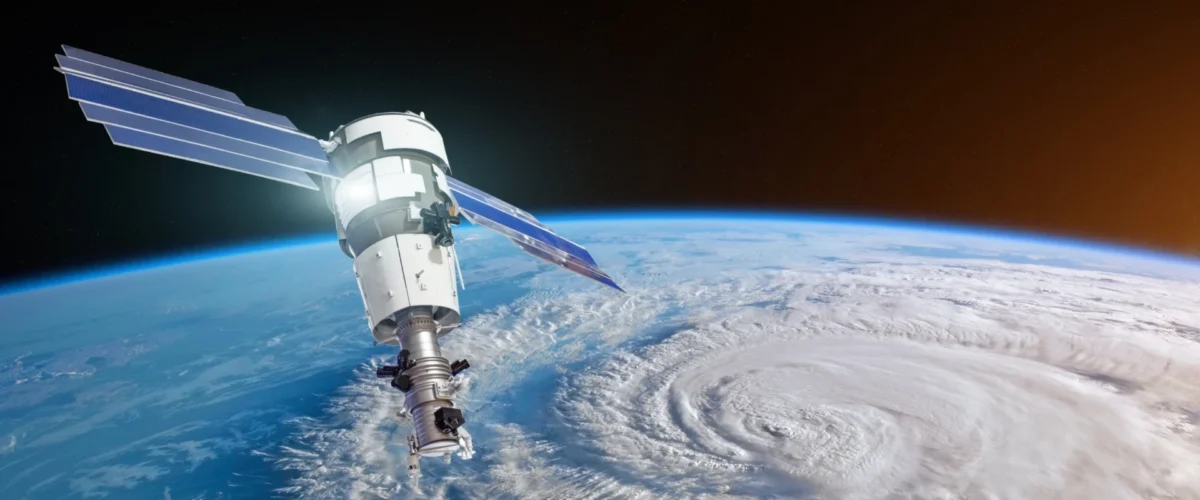 Satellite over a massive storm on Earth